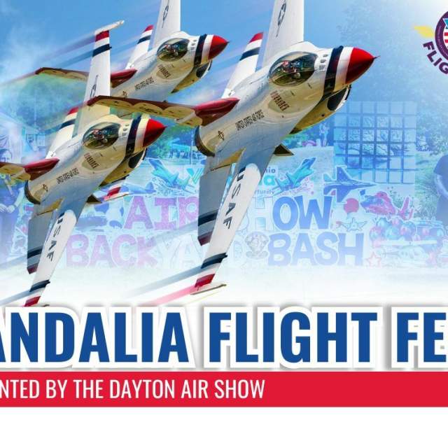 a graphic for vandalia flight fest, showing three US air force thunderbirds jets
