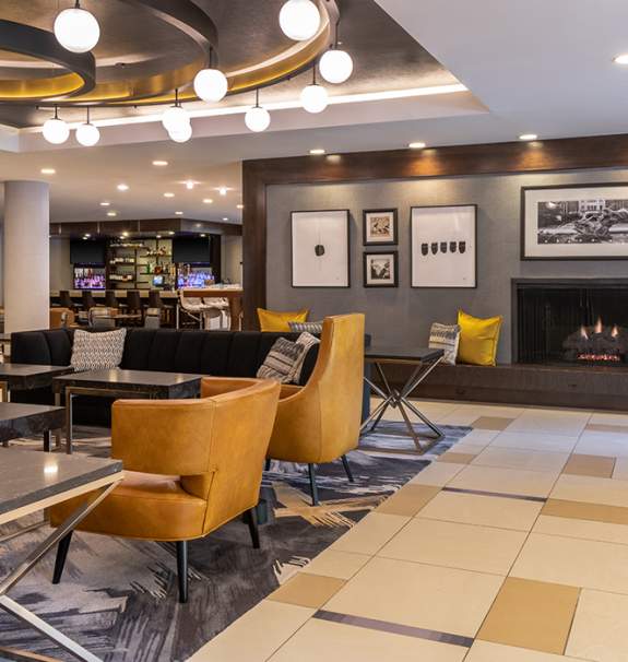 Stylish lobby at the Sheraton Ann Arbor