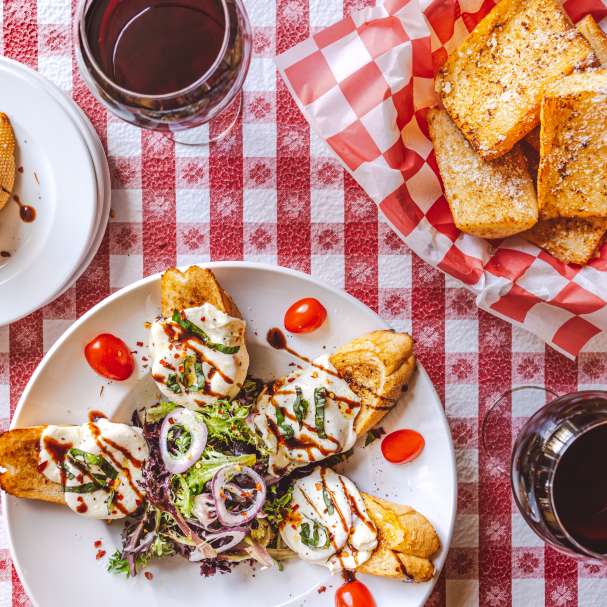 Bruschetta and wine at Vinny Vannuchi's