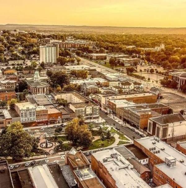 Downtown Aerial of Fountain Square Park