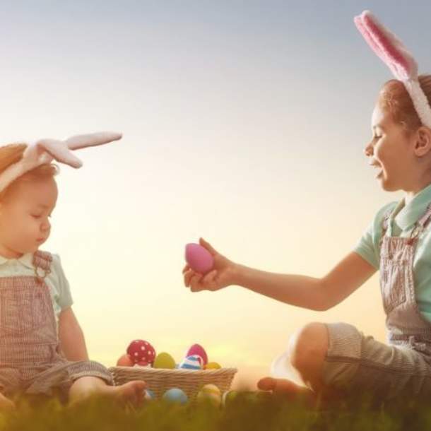 two children at an easter egg hunt