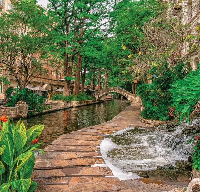 Small waterfall near River Walk pathway