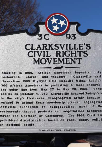 Signage placed at for the Clarksville Civil Rights Movement