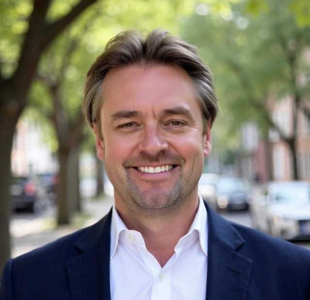David Masters wearing a suit smiling into the camera posing for a headshot.