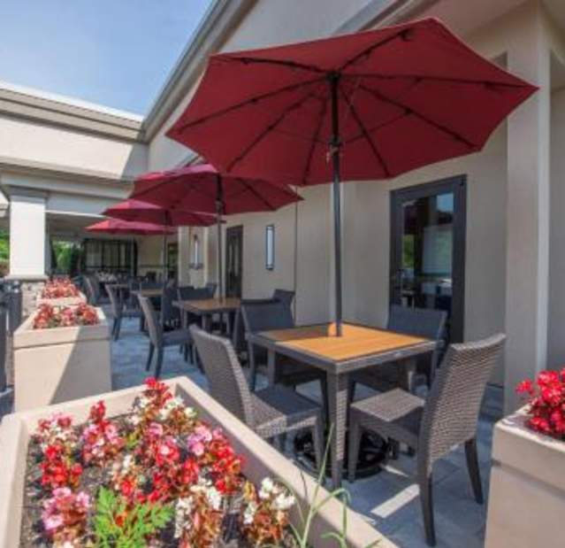 The outdoor seating area of Hotel MTK.