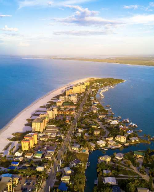 aerial view of fort myers as it trails off into the ocean