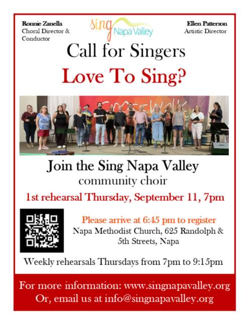Sing Napa Valley Call For Singers
