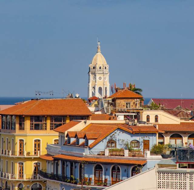 Vista panorámica del Casco Antiguo y su arquitectura colonial en la Ciudad de Panamá.