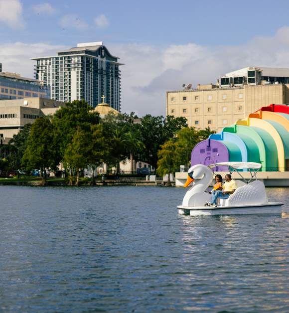 Riding the swan boats at Lake Eola
