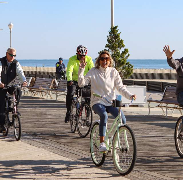 Group Biking on the Boardwalk