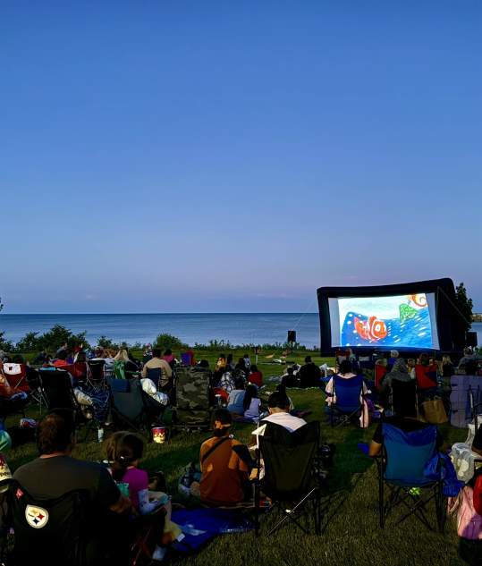 Outdoor movie night at Lighthouse Park in Manitowoc