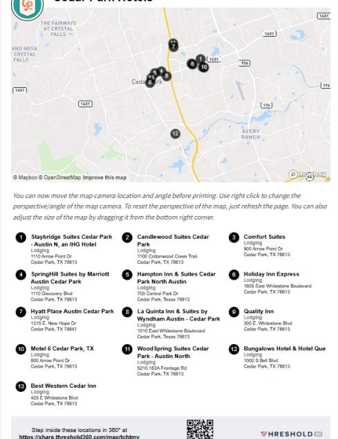 Cedar Park, Texas Hotel Map
