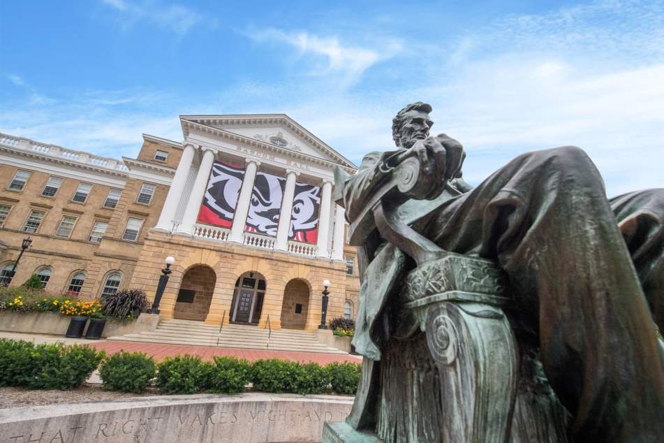 Statue of Abe Lincoln in from of the University of Wisconsin–Madison Bascom Hall