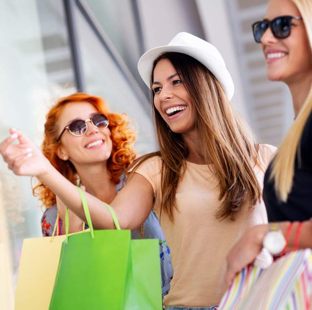 Women shopping at a mall