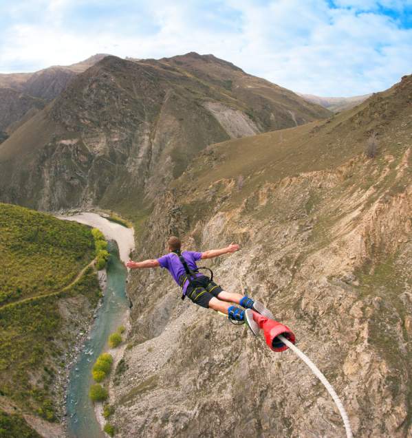 A person jumping off the Nevis Bungy