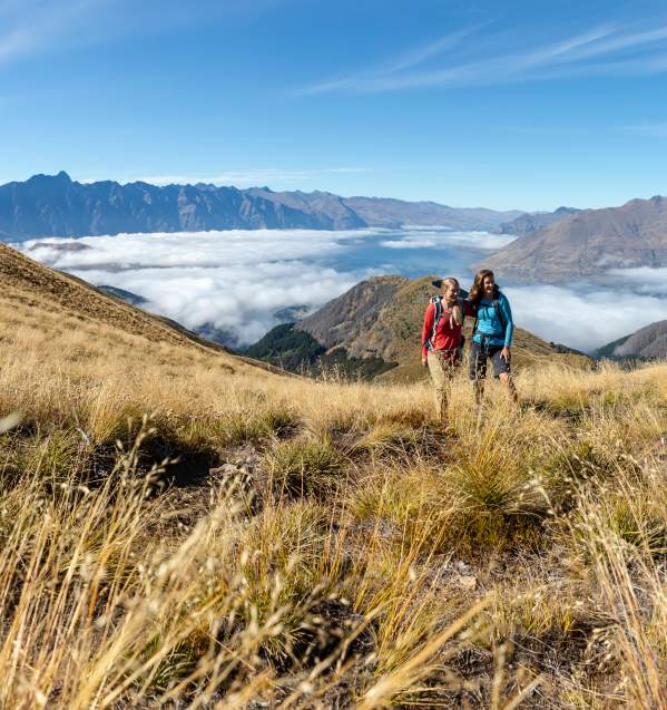Friends hiking Ben Lomond in summer