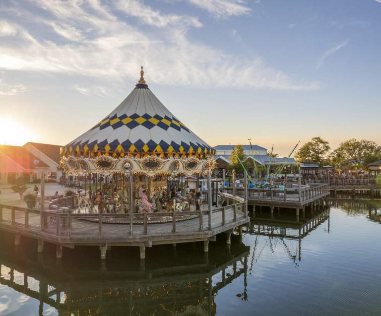 The Barefoot Landing Carousel at sunset