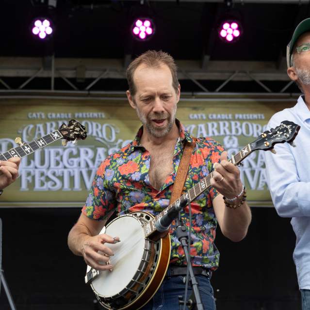 Graham Sharp and Friends playing instruments at Cat's Cradle during Blue Grass Festival
