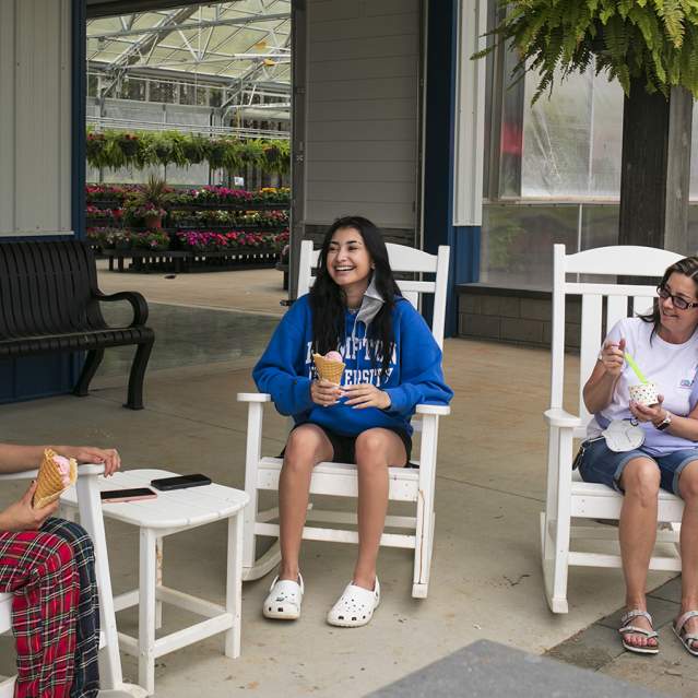 People on Patio Eating Ice Cream at Eno River Farm