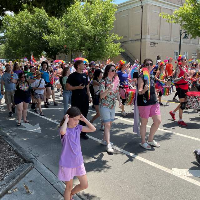 People participating in the 2025 Chapel Hill Pride Promenade