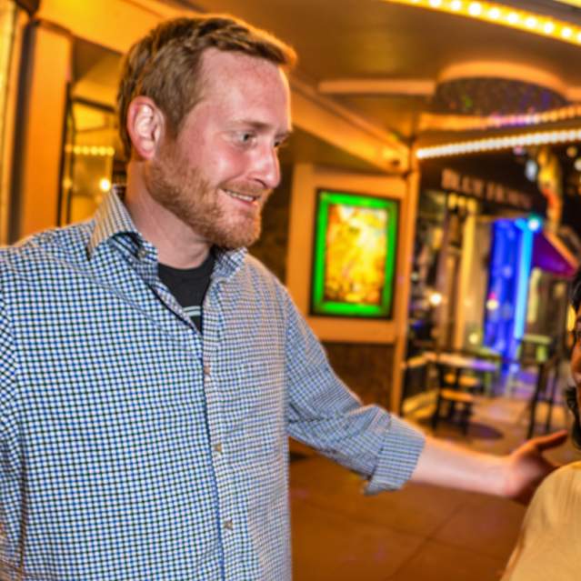 Three people enjoying a night out on Franklin Street