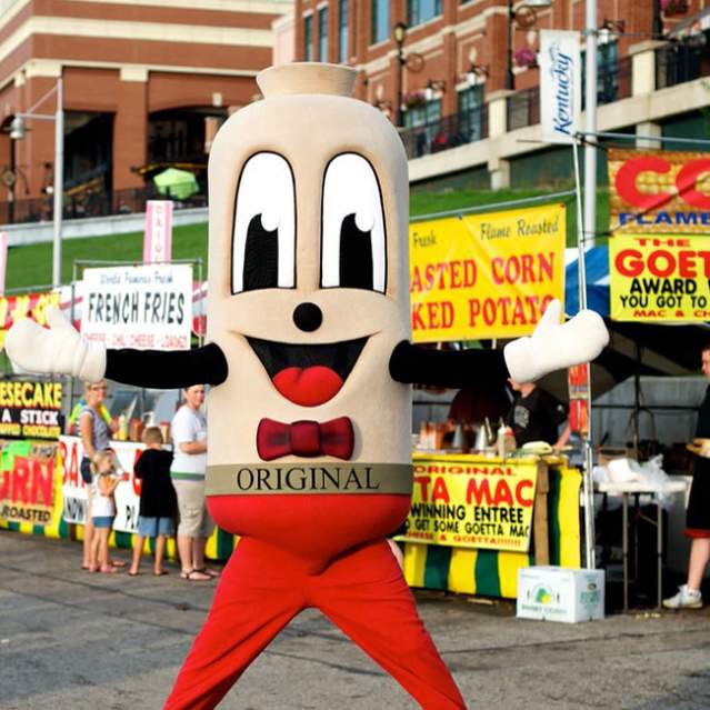 Image is of the Gliers Goettafest Mascot who is dressed like a geotta tube.