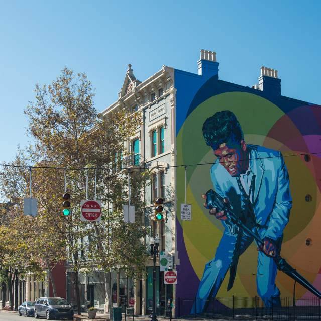 Mr. Dynamite: James Brown Mural on the North side of downtown Cincinnati