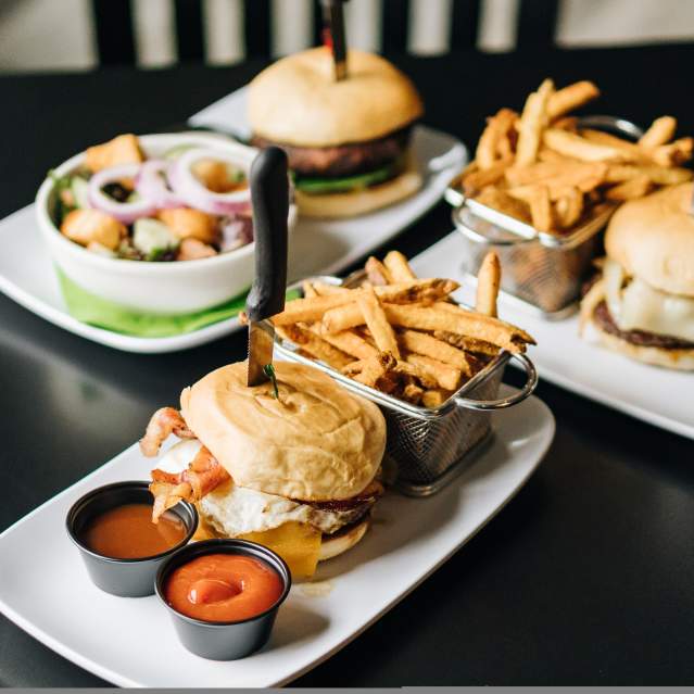 Burger and fries spread