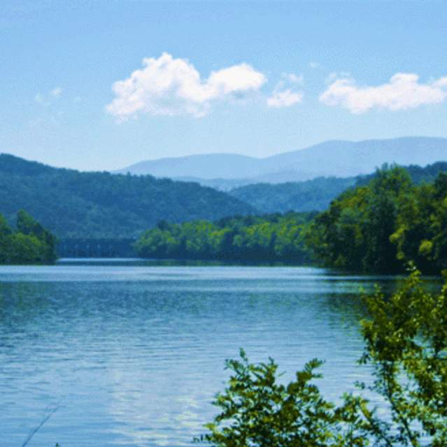 Person in a canoe on Chilhowee Lake in Knoxville, TN