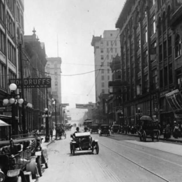Looking south on Gay Street from about where Mast General Store is today, credit McClung Historical Collection