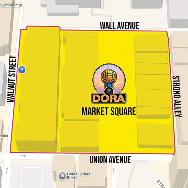 The map identifies the streets, sidewalks, and public spaces included within the Market Square Designated Outdoor Refreshment Area.