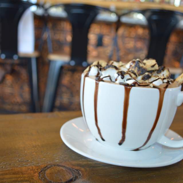 Hand crafted coffee drink at Trummers
