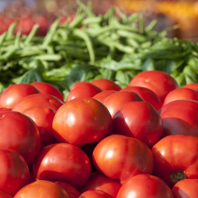 Farmer's Market stand with beans and tomatoes