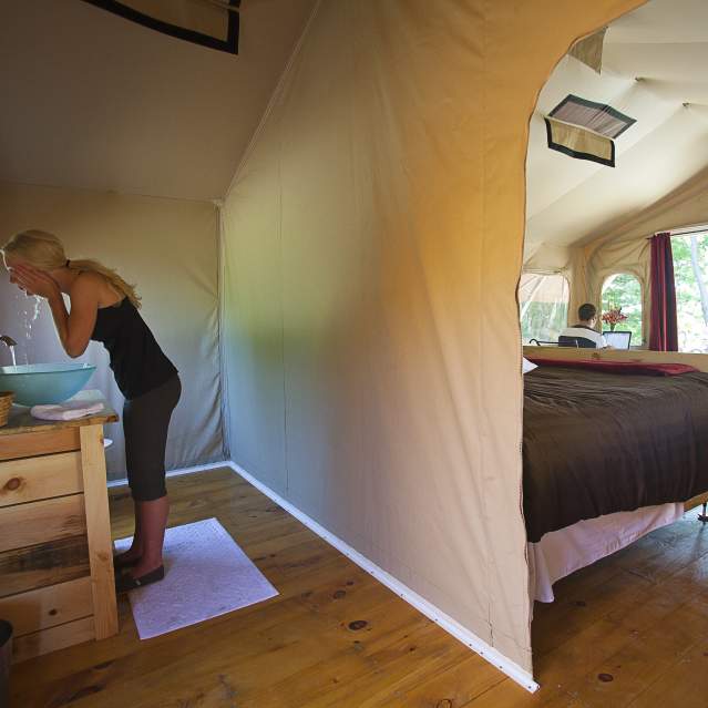 Couple in glamping tent