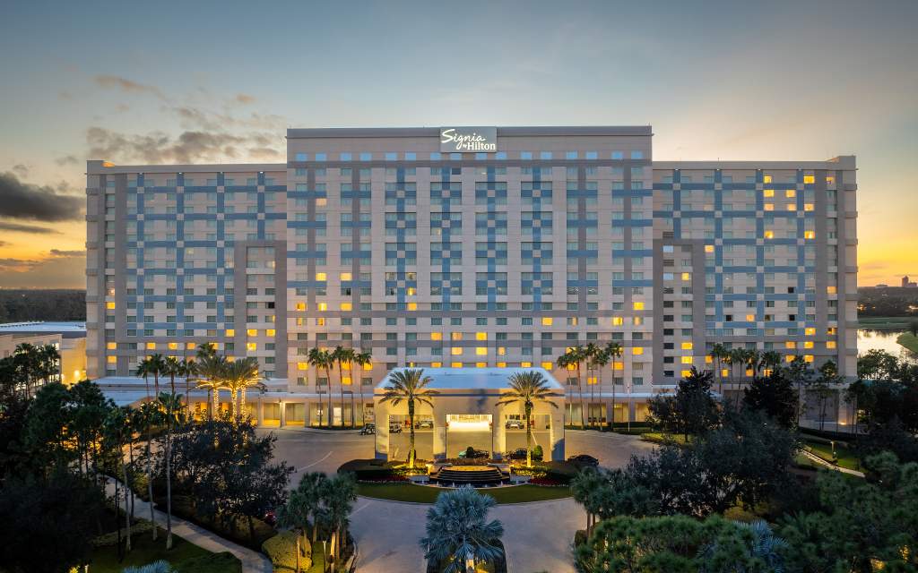 Front exterior at evening of Signia by Hilton Orlando Bonnet Creek