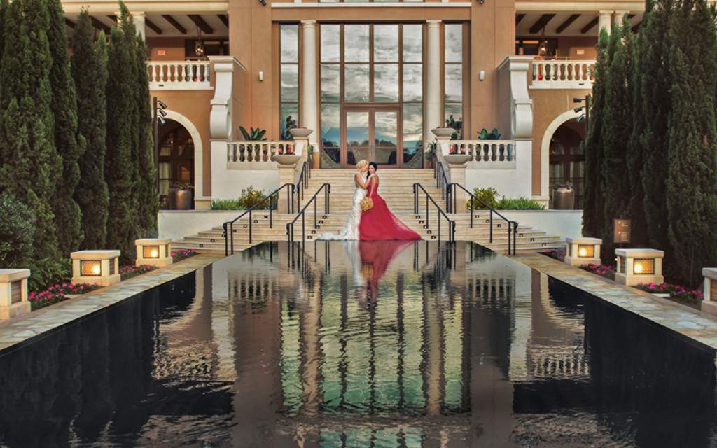 Four Seasons Resort Orlando wedding couple by water