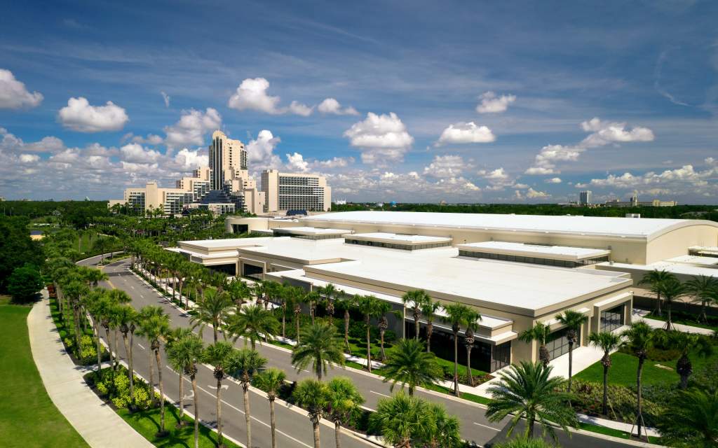 Exterior of hotel and meeting space Orlando World Center Marriott