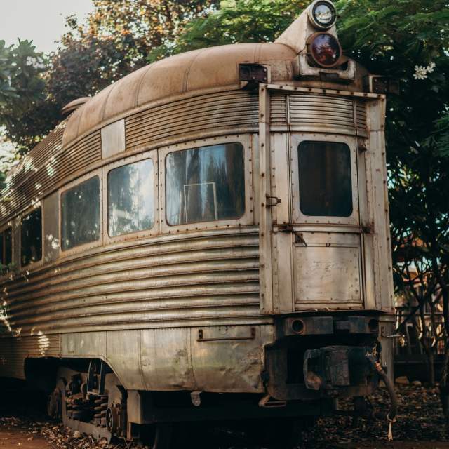 Exterior view of the Silver Star train carriage, now in use as a cafe in Port Hedland
