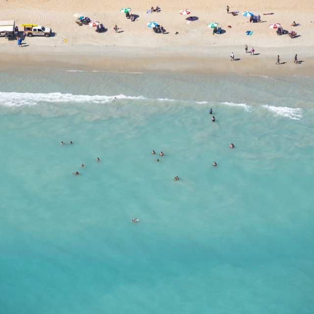 Aerial view of people enjoying Cable Beach Broome.