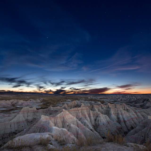 Badlands National Park at dusk