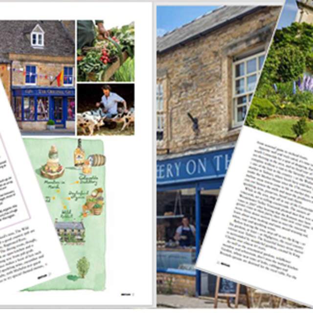 Two pages of a magazine featuring the Cotswolds