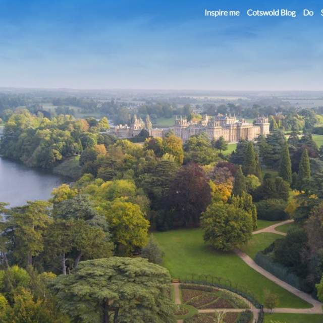 The homepage of cotswolds.com showing a stunning image of Blenheim Palace