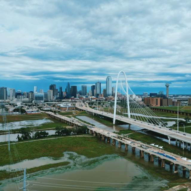 Drone Skyline Shot Margaret Hunt Hill Bridge