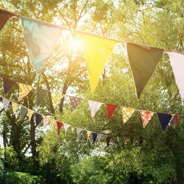 decorative bunting in forest