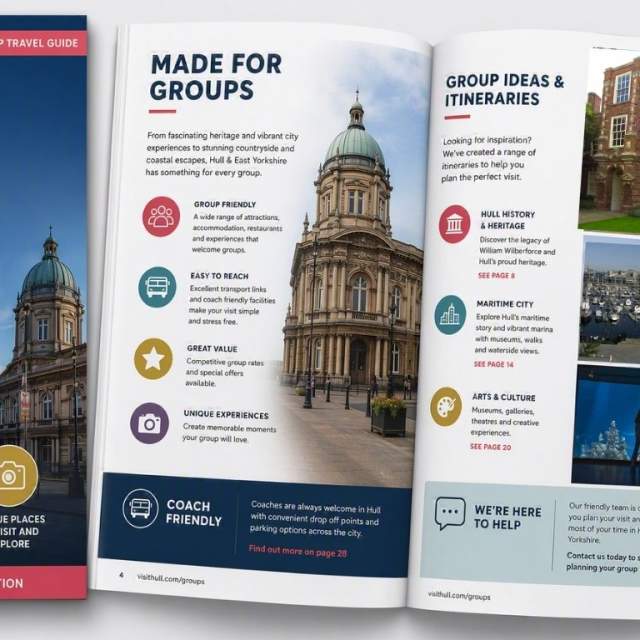 Open Visit Hull & East Yorkshire Group Travel Guide featuring attractions, itineraries and visitor information for group travel organisers.