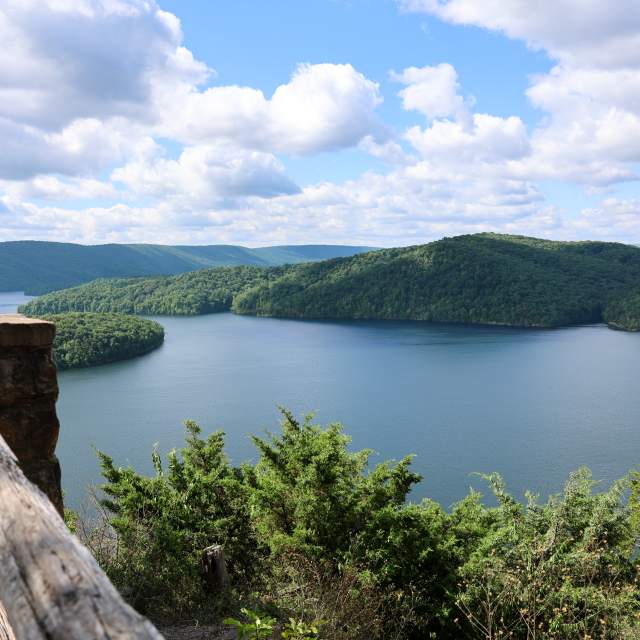 A sunny day view of Raystown Lake from Hawn's Overlook