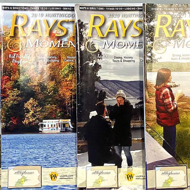 Huntingdon County Visitors Guides in a line 2017-2022