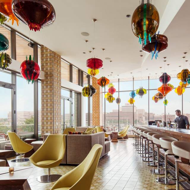 The stylish Plat 99 bar at The Alexander was designed by artist Jorge Pardo