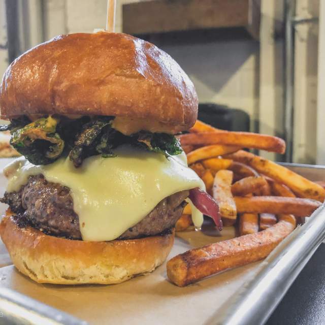 The Abridged Burger served with fries from Abridged Beer Company in Knoxville, TN