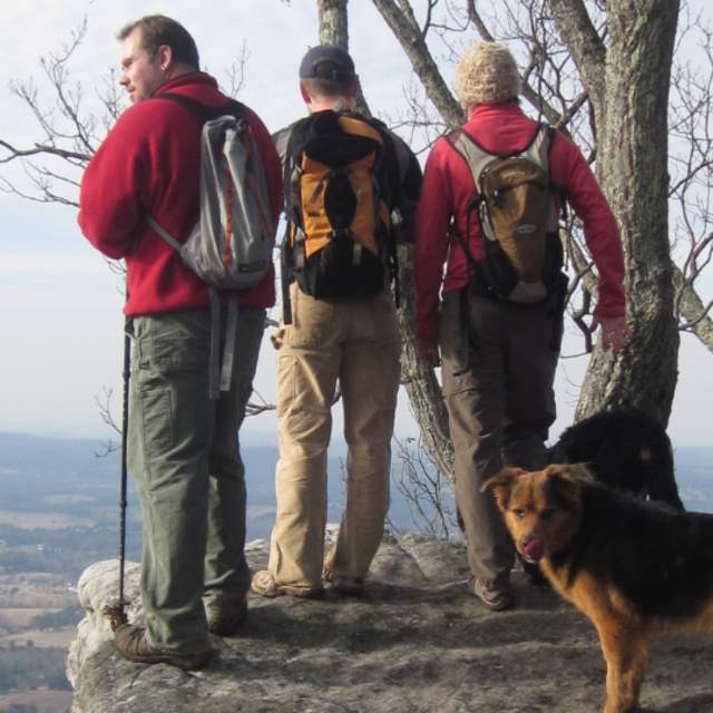 A group admires the view during a winter hike near Knoxville, TN.